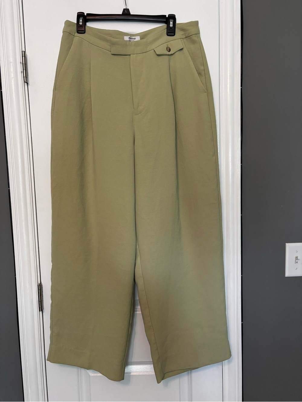 Madewell Olive Green Pleated Wide-Leg Chinos Size 14